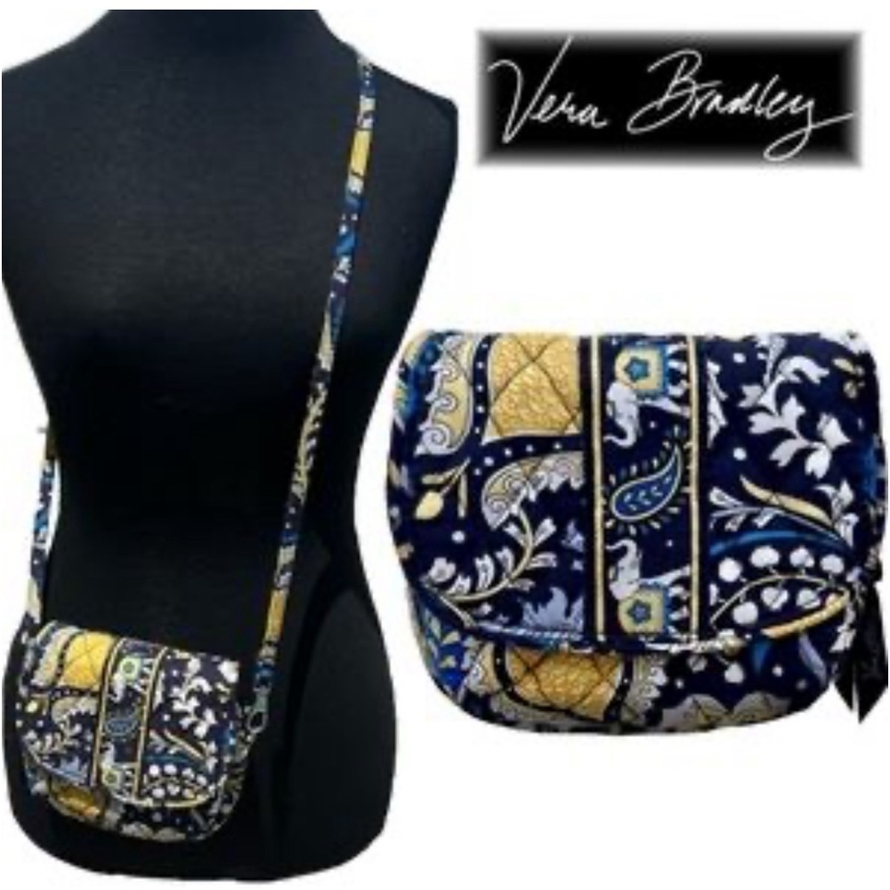 Vera Bradley Small Crossbody or Belt Bag Purse, Elephant Print Yellow & Blue